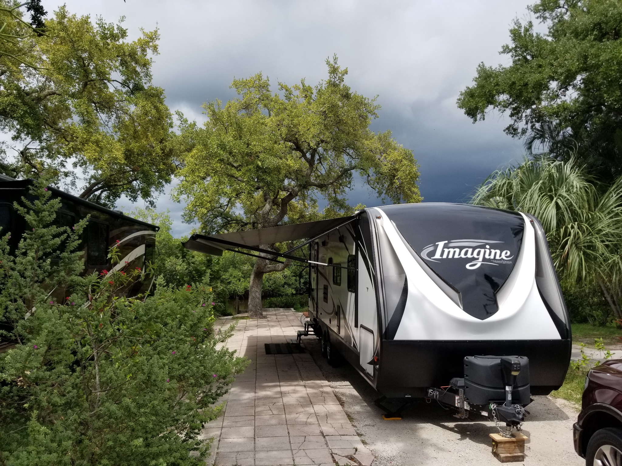 Our 2018 Grand Design Imagine 2600RB at a campsite in 2020