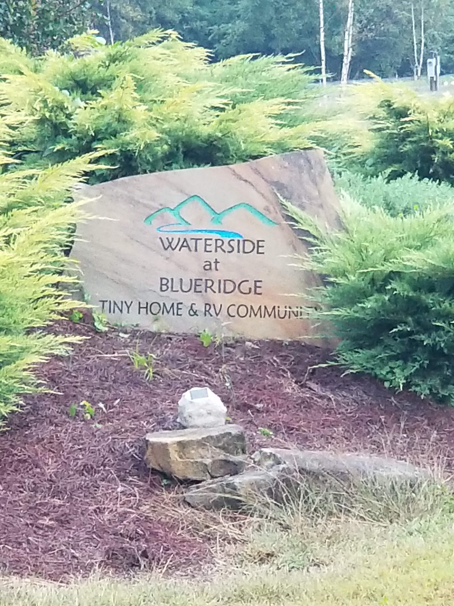 Waterside at Blue Ridge entrance sign surrounded by landscaping
