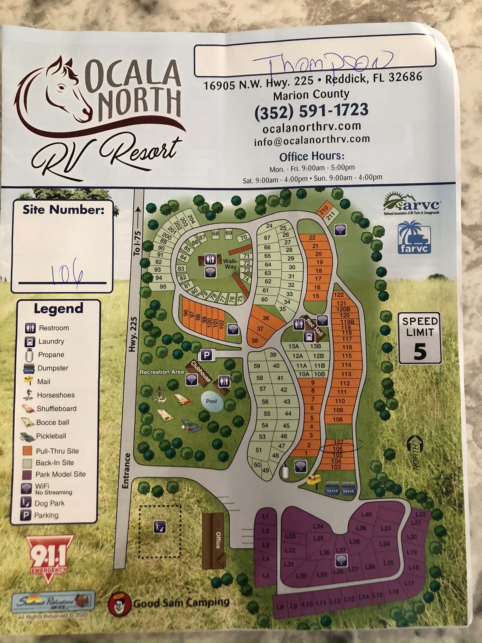 Ocala North campground map from our 2020 visit